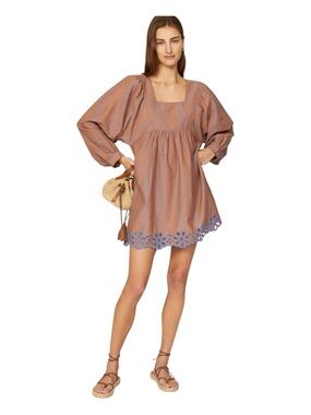 NWT Joie Jade Prism Dress Blue Orange Geometric Eyelet Puff Sleeve Mini Size S
